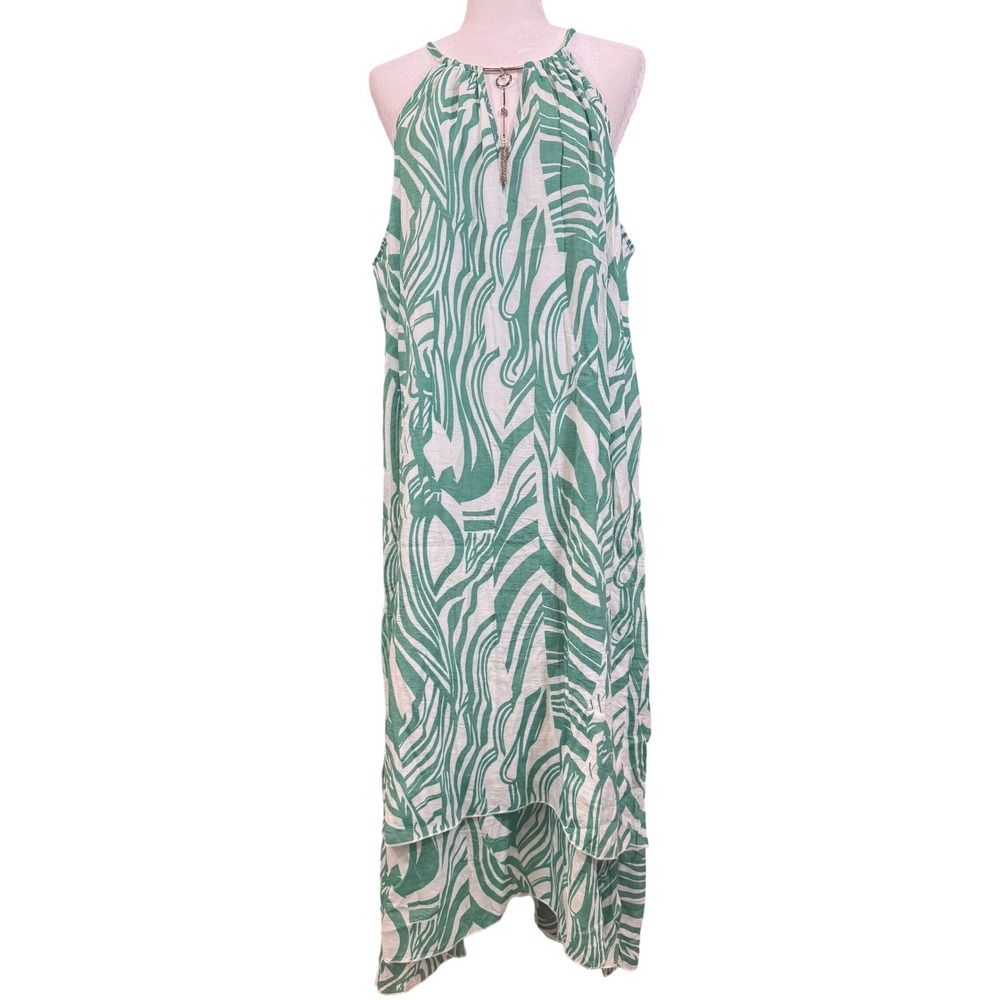 Mlle Gabrielle Maxi Dress Womens 2X Green Abstract Sleeveless Pre-Owned